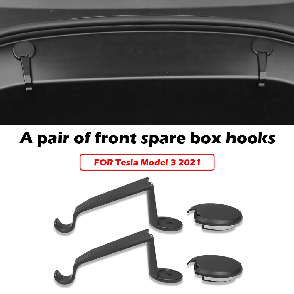 

1 Pair Frunk Grocery Bag Hooks Bolt Covers Auto Functional Front Spare Box Hook for Tesla Model 3 2021 Accessories