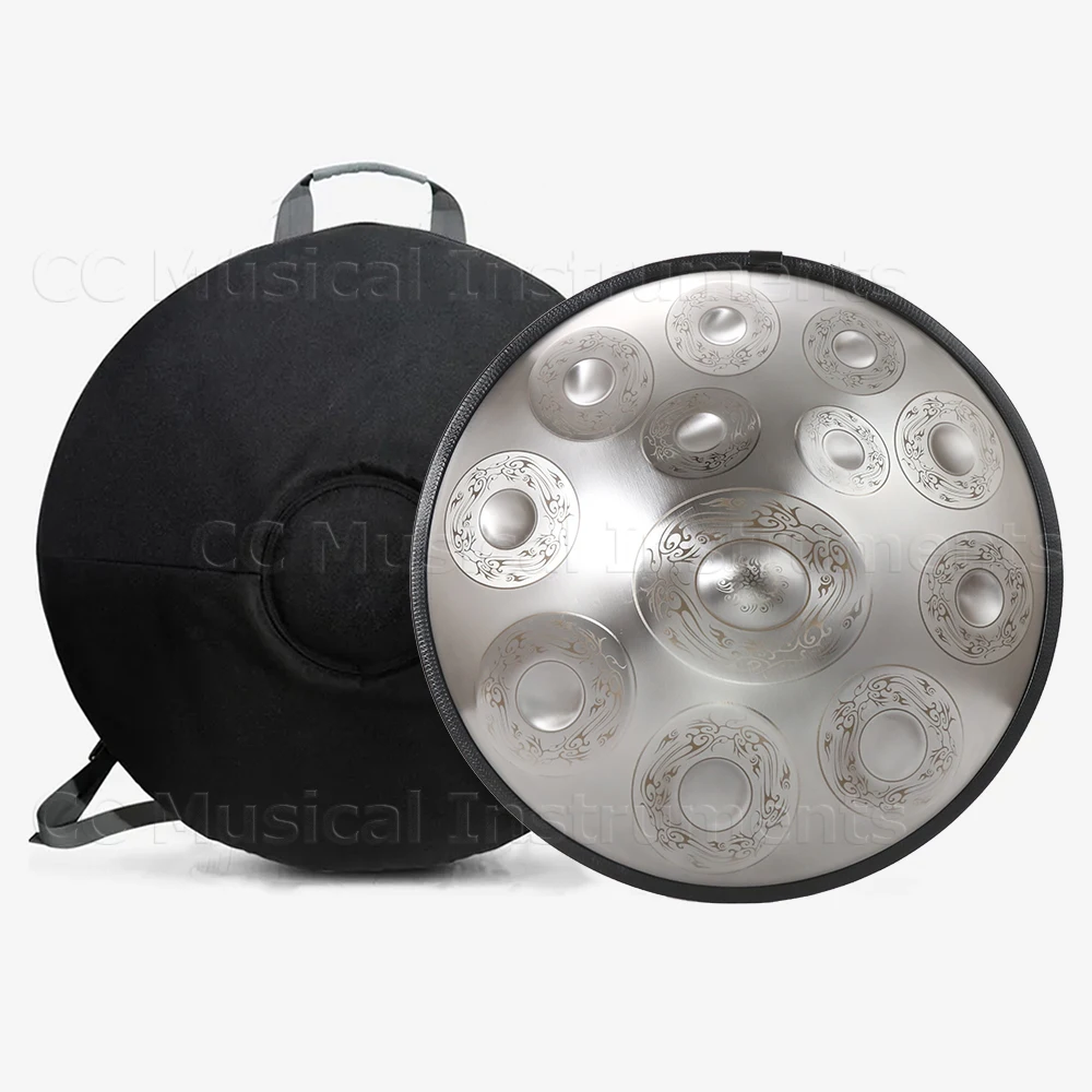 Резной серебряный 22-дюймовый барабан Handpan 440/432 Гц D белый стальной с язычком