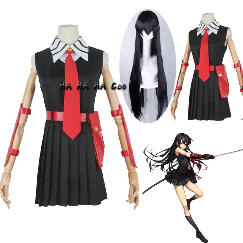 

Akame ga KILL! Akame Anime Cosplay Costumes Dresses Black Wigs Length 120cm Women's Combat Uniform Skirt Halloween Party Dress