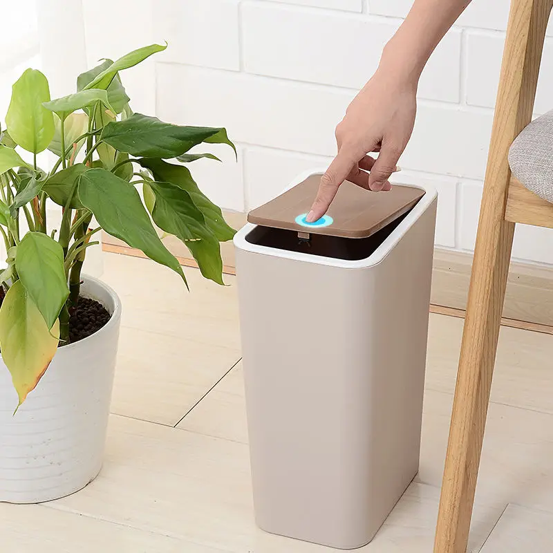 

8L Plastic Trash Can Press Type Kitchen Bathroom Toilet Garbage Bin Recycling Waste Basket with Lid Home Narrow Seam Dustbin