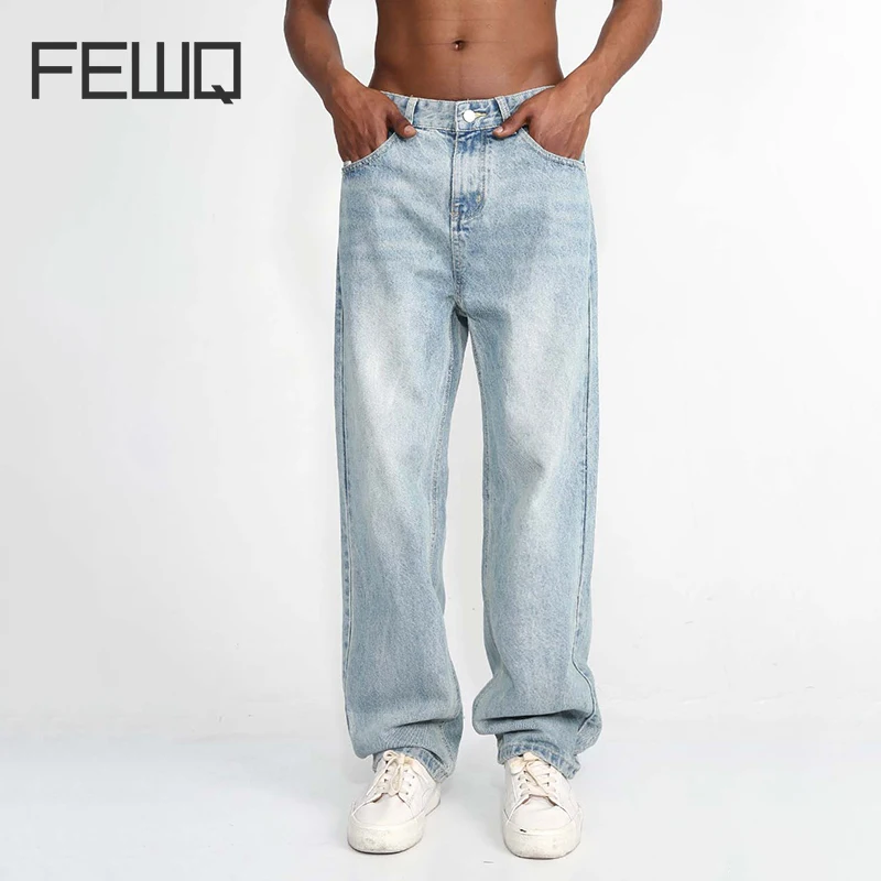 

FEWQ Men's Niche Tide Design Style New Korean Edition Trend Loose And Simple Washable Pants Casual Versatile Denim Pants 24X1051