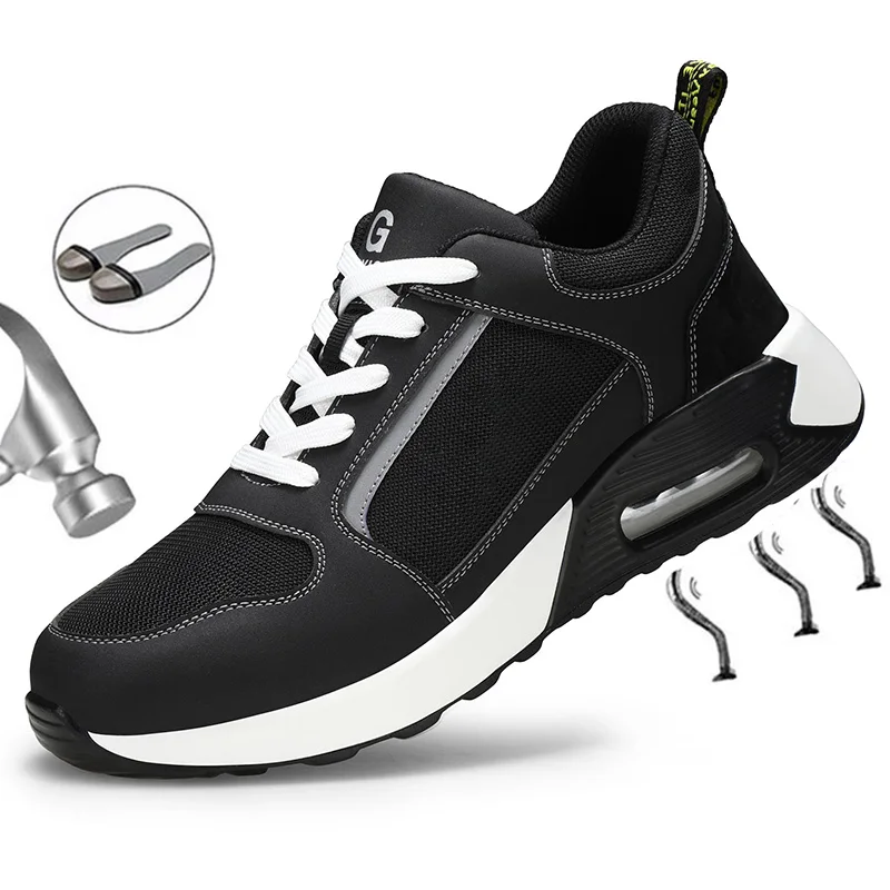 

Дышащие мужские защитные рабочие ботинки со стальным носком, рабочие ботинки с воздушной подушкой, Нескользящие кроссовки, мужская обувь