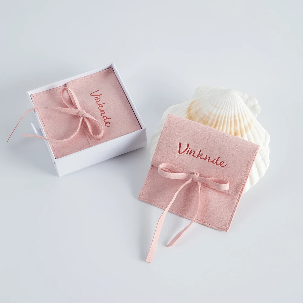 Wholesale Pink Microfiber Small Pouches Custom Logo Jewelry Rings Earrings Packaging Organizer Bag Bar Mitzvah Xmas Party Pouch