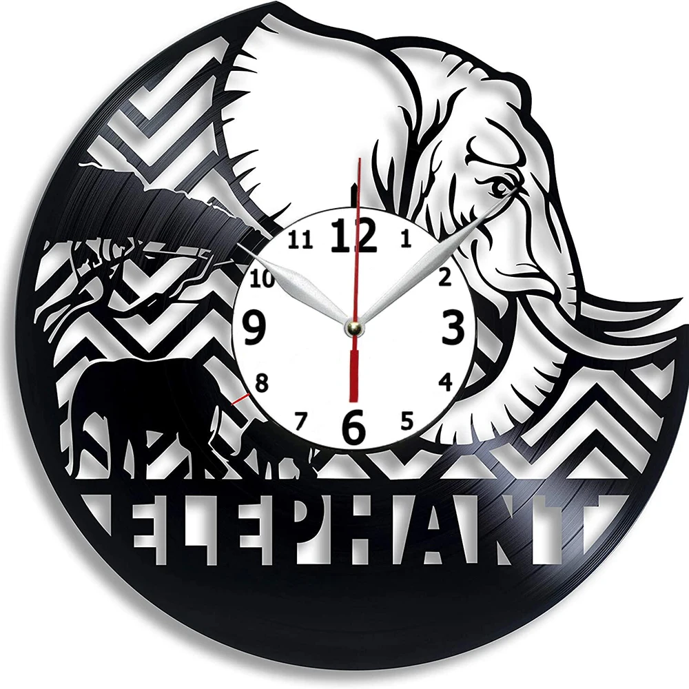 

Художественный дизайн, белый слон, подарки для женщин, слон, виниловые настенные часы-силуэт слона, декор комнаты слон, виниловая запись Clo