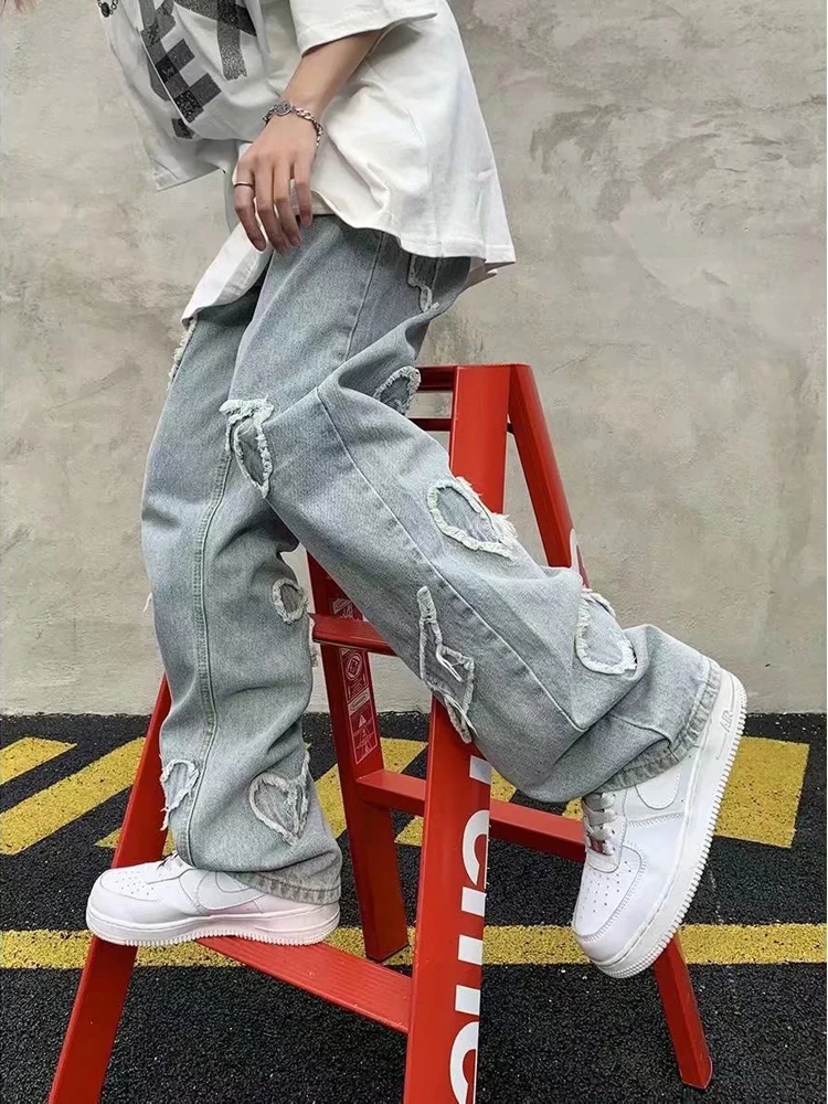 Men's Casual Clothing Y2K Men Denim Jeans Loose Straight Casual Trousers Boyfriend Wind Jeans Casual Hip -hop Street Clothing