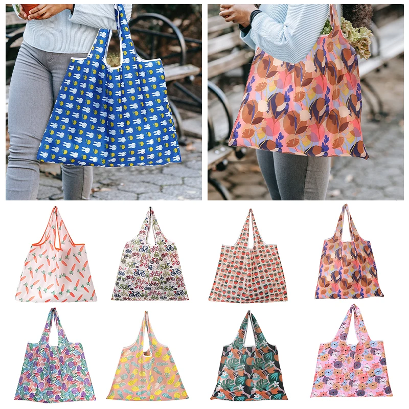 1pcs Large Foldable Shopping Bag Reusable Eco Bag Grocery Package Beach Toy Storage Bags Shoulder Cat Printing Pouch Tote Pouch