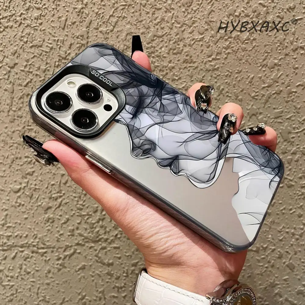 Фото Чехол для телефона HYBXAXC Black Ink Smoke с профилем женщины, серебристый, гладкий, для всех моделей iPhone, удобный захват, повседневный, эстетичный №2