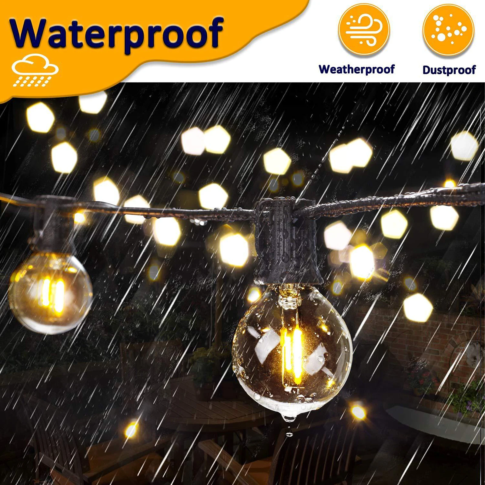 

LEDS G40 Solar String Lights Outdoor Patio Lights Solar Powered Waterproof Globe Hanging Lights with Shatterproof Christmas