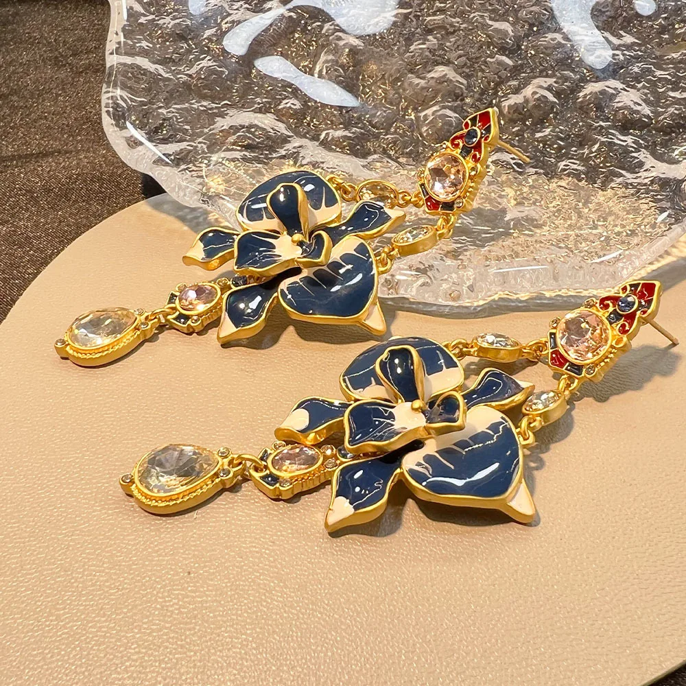 Синие серьги с цветком и глазурью подвесной светильник роскошные женские