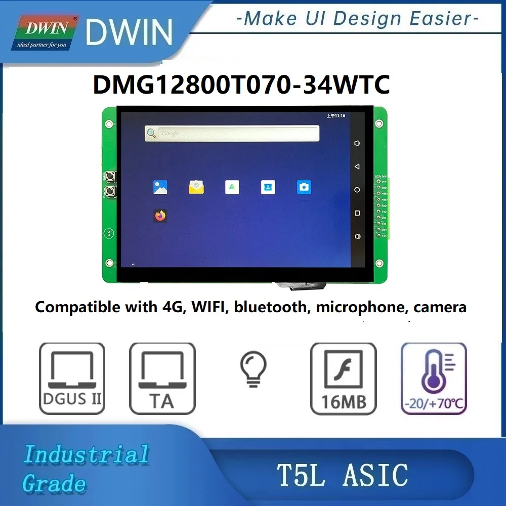 

Dwin 7,0 дюймовый промышленный Android Интеллектуальный дисплей, разрешение 1280*800 на базе RK3288 с системой Android, IPS экран