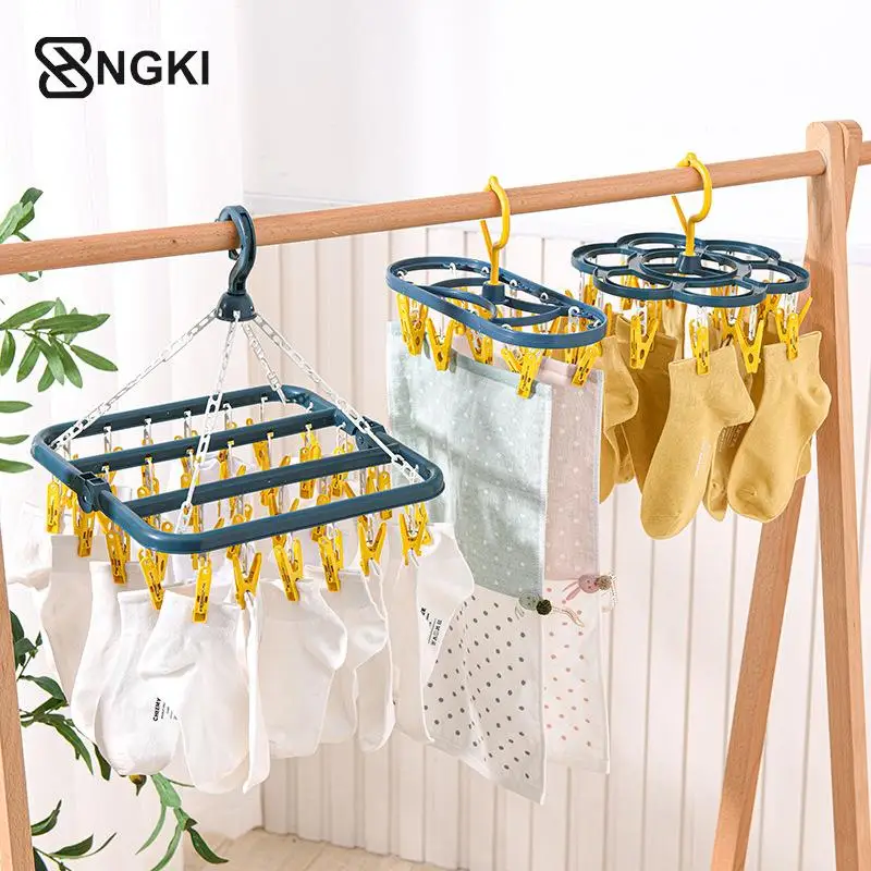 

Plastic Drying Rack Simple Windproof Children's Multi Clip Sock Clip Hang Baby Diaper Holder Folding Storage Clothes Hanger