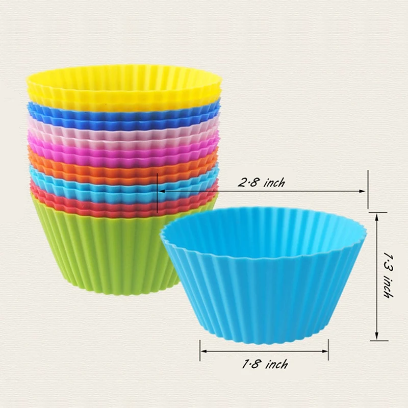 

12pcs/set Food Grade Silicone Cake Cups Round Muffin Cups Cake Baking Molds Home Kitchen Cooking Supplies Cake Decorating Tools