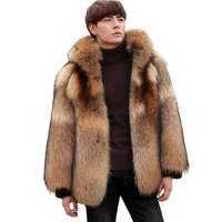 winter warm real raccoon fur coat men luxury with hood natural thick warm raccoon fur jacket men fashion outwear