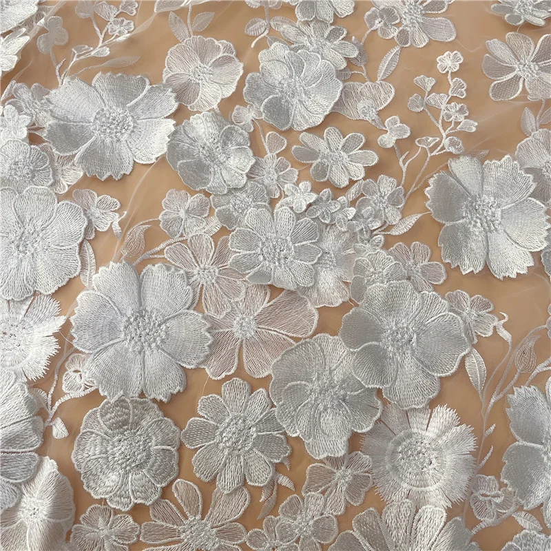 Новинка Высококачественная объемная белая кружевная ткань LFY с цветочной