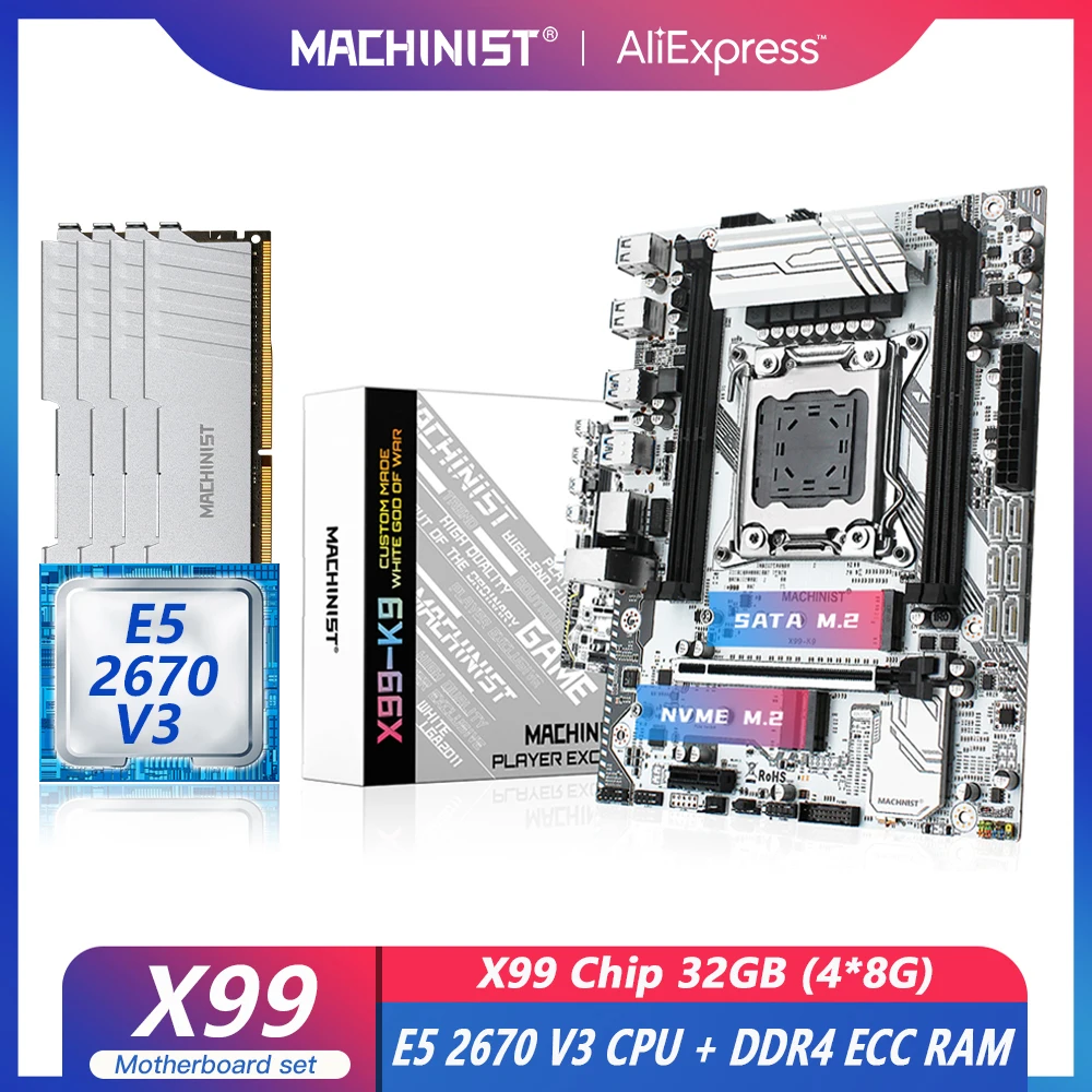 MACHINIST X99 материнская плата комплект с Xeon E5 2670 V3 CPU LGA 2011-3 набор процессор 32G(4*8) DDR4 ECC