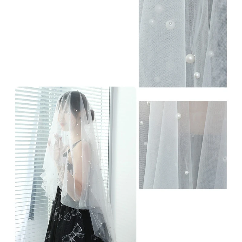 Фата невесты без гребня однослойная декоративная Тюлевая короткая Прозрачная с