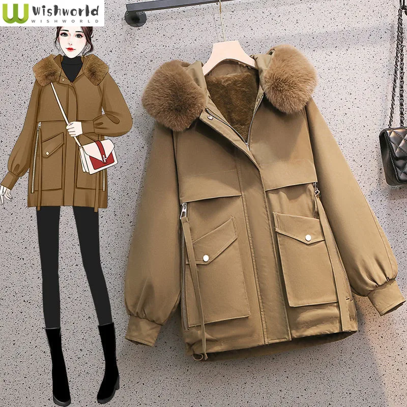 Pai Overcome 2022 Korean Autumn and Winter New Thickened Cotton Shirt Women's Loose Slim Mid Length Women's Jacket