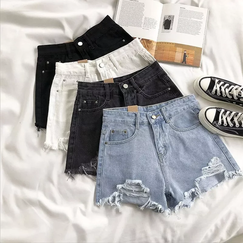 

Casual High Waist Denim Shorts Women Summer Pocket Tassel Hole Ripped jeans Short Female Short Pants Women roupas femininas