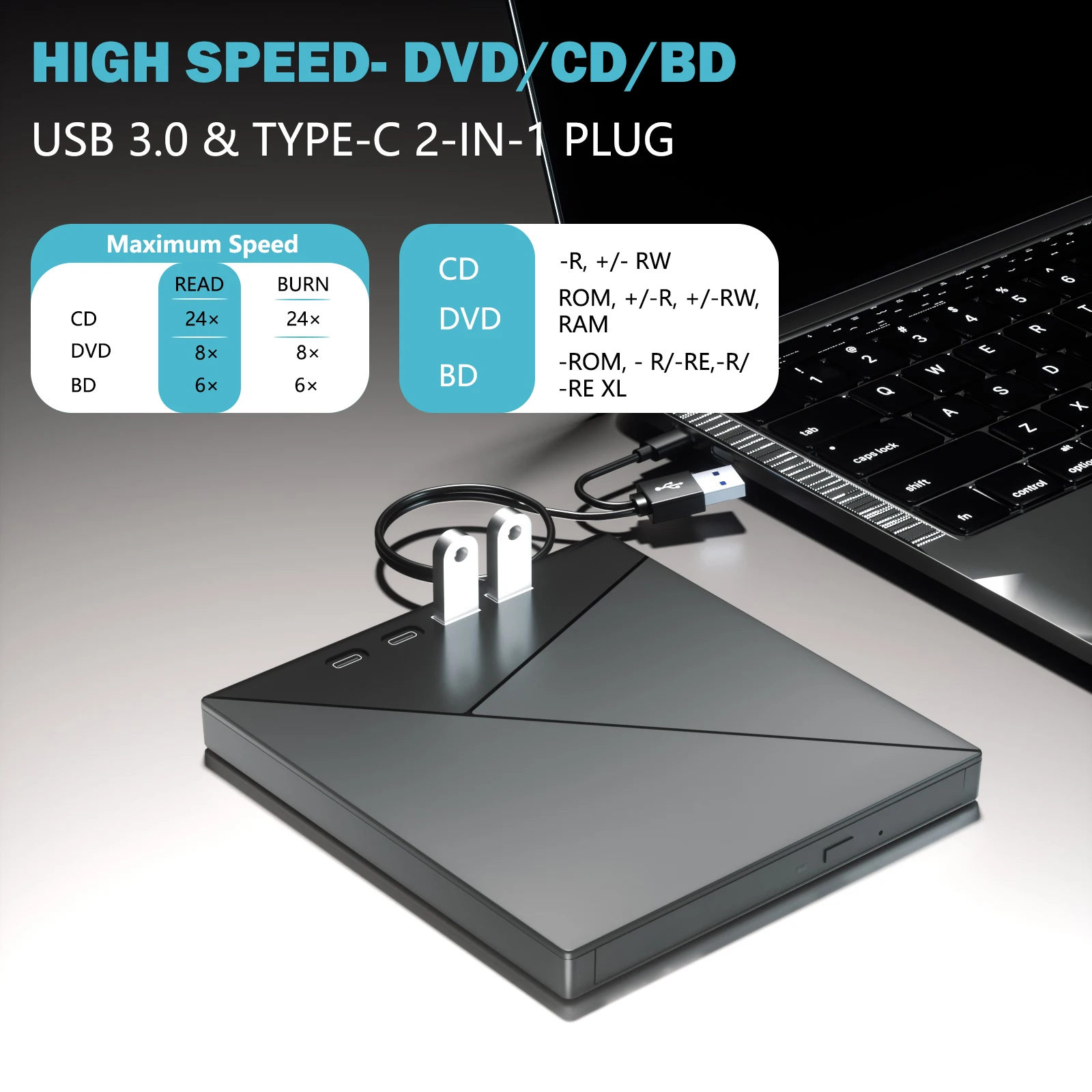 Фото 4K 7-в-1 Многофункциональный Blue-ray 3D cd Dvd Bd Оптический привод cd Dvd Bd Плеер записи записывающего устройства с камерой 4k USB 3.0 №2