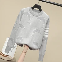 pullover sweater autumn tide brand tb british style four bar dolphin whale jacquard pattern sweater