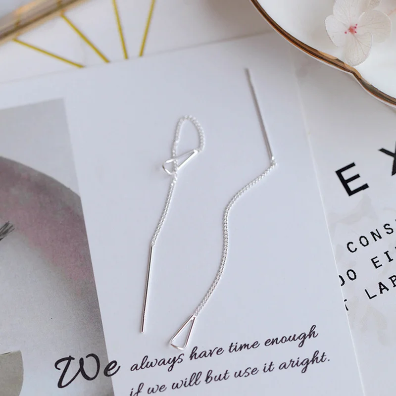 

2022 New 925 Sterling Silver 6.3cm Long Tassel Chain Sticker Bar Dangle Drop Earrings for Women Fashion Jewelry Wedding Gift