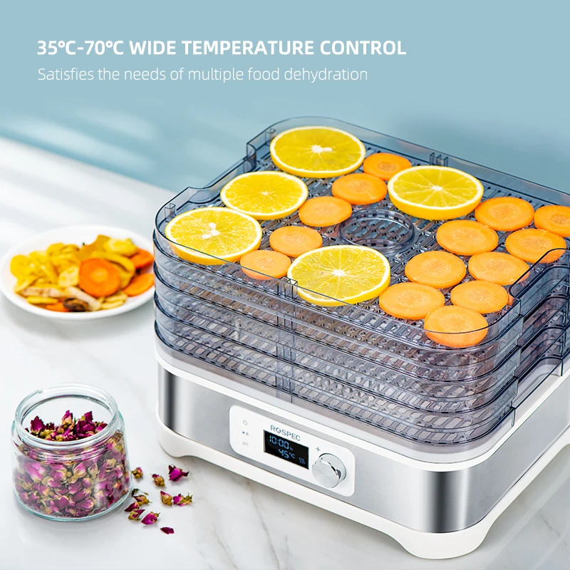 ROSPEC BPA FREE 5 Trays Food Dryer Dehydrator with Digital Timer and Temperature Beef Jerky Fruit Vegetable Meat |