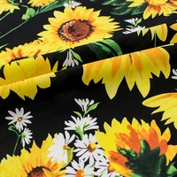 new black bottom sunflower print cotton fabric comfortable dress shirt handmade diy flower plant pattern fashion fabric
