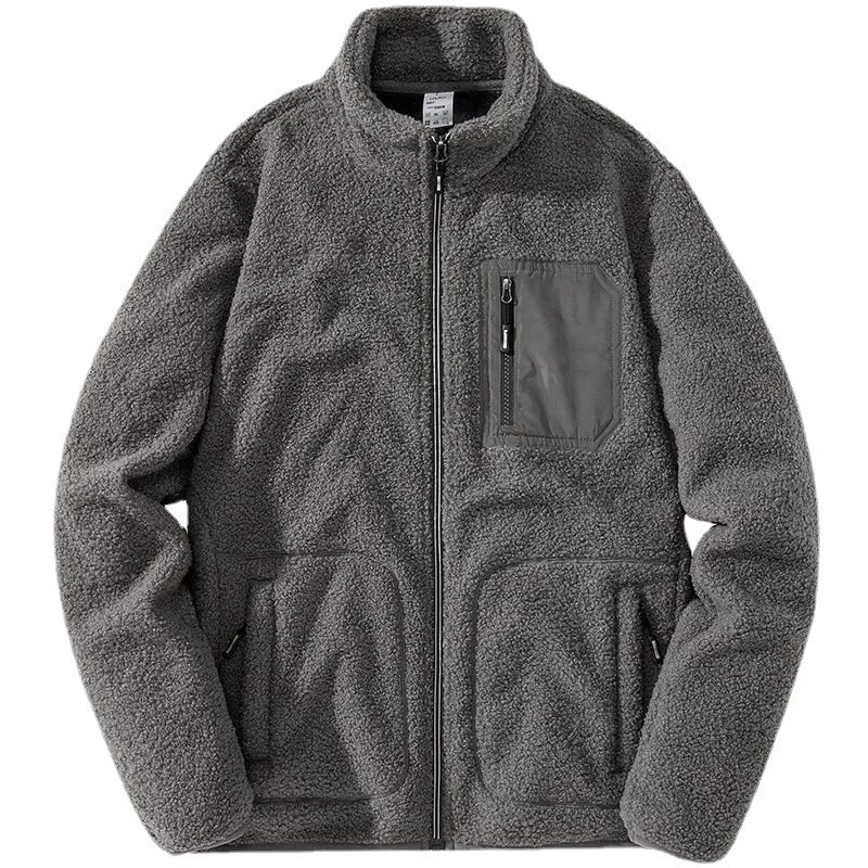 

Модное флисовое пальто с воротником-стойкой для мужчин на осень и зиму, теплое пальто из искусственного меха, свободная широкая верхняя оде...