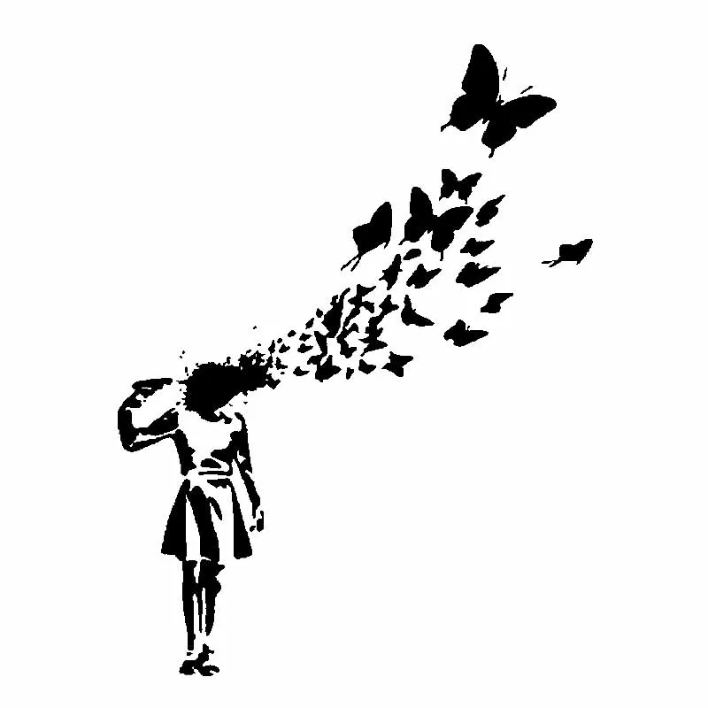 

1 pcs 13CM*17.3CM Banksy Suicide Girl Butterfly Vinyl Car Sticker Decal Graffiti Decor Art Black/Silver