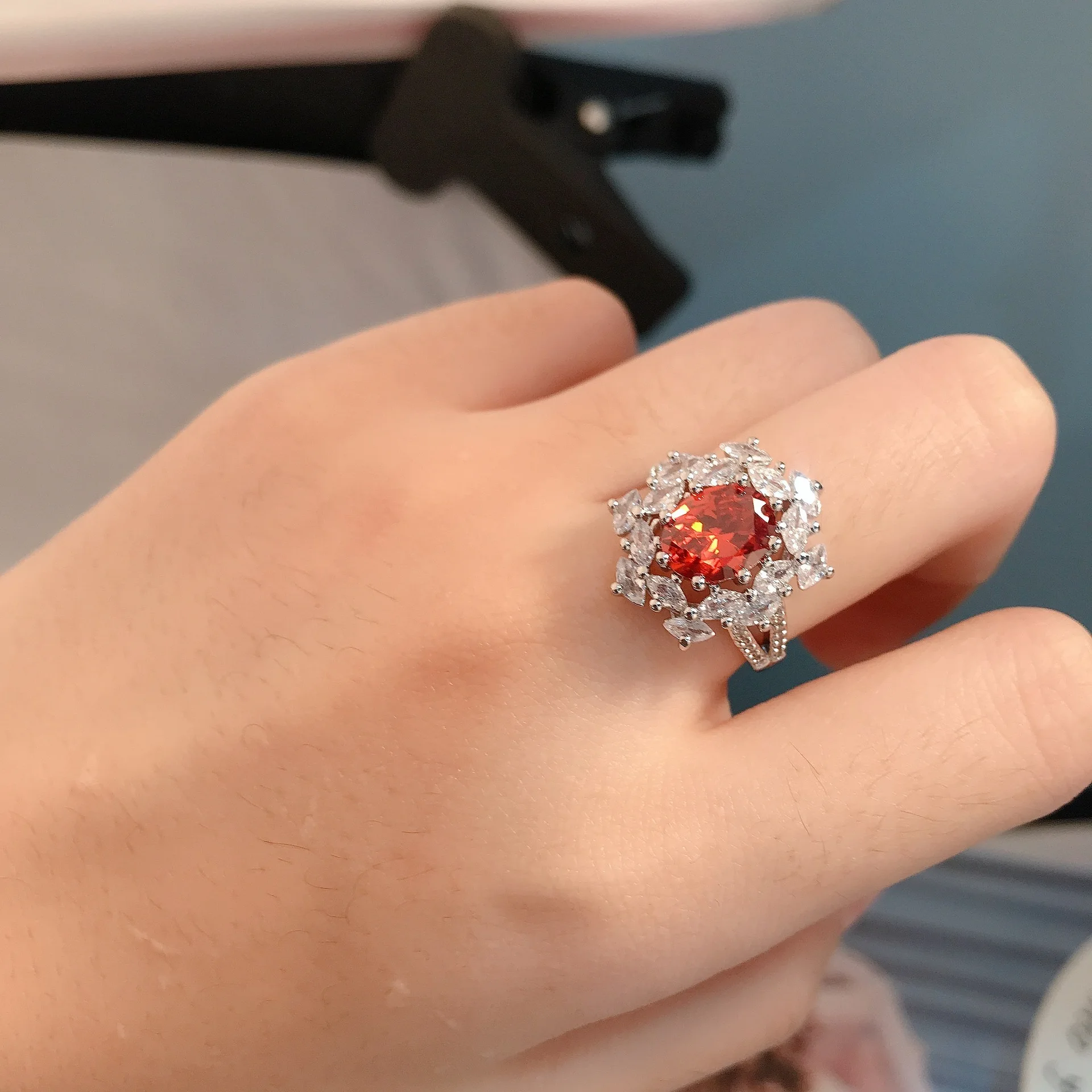 

High Quality Original Red Crystals Adjustable Rings For Women Luxury Fashion Korean Style Aestethic Fast Free Shipping