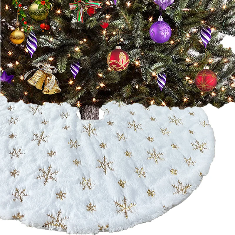 

78/90/122cm Christmas Tree Skirt Faux Fur Carpet Snowflake White Plush Mat For Home Xmas Tree New Year Decor Noel Apron Ornament