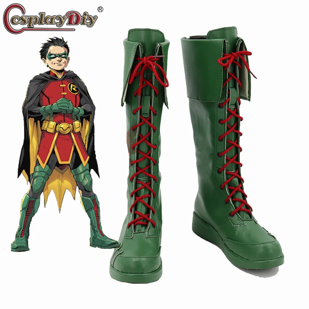 

Cosplaydiy ботинки Damian Уэйн косплей супергерой Робин обувь костюм зеленые ботинки Хэллоуин карнавальвечерние аксессуары на заказ