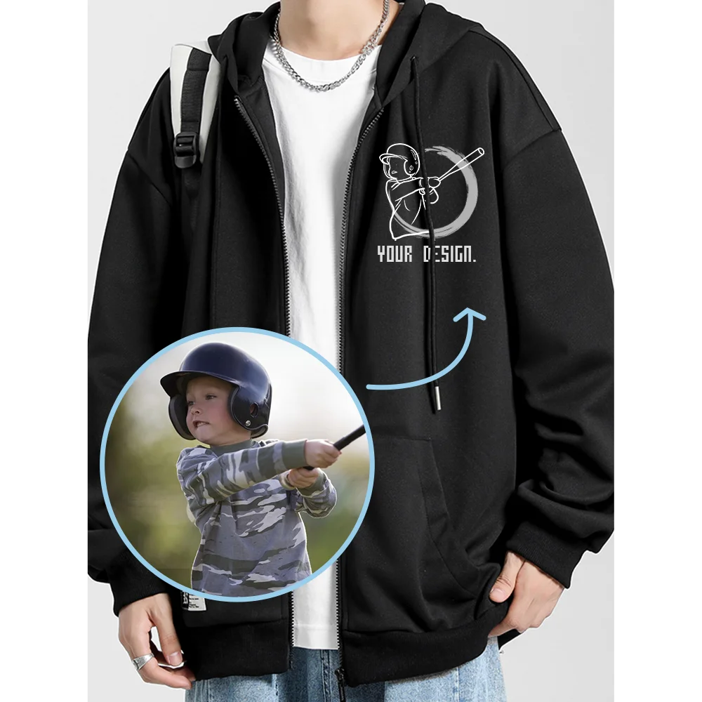 Фото простой рисунок на застежке-молнии с принтом Толстовка для женщин/мужчин