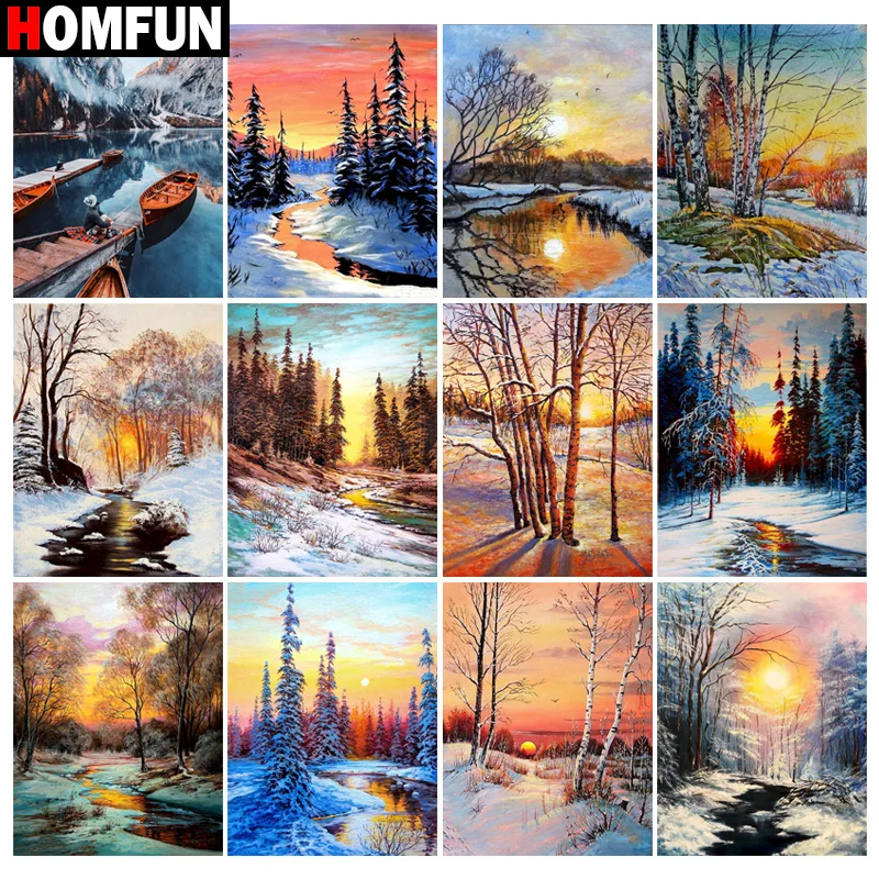 

HOMFUN полная Алмазная вышивка «Пейзаж, дерево, закат», алмазная живопись, вышивка крестиком, узоры Незаконченный декор дома