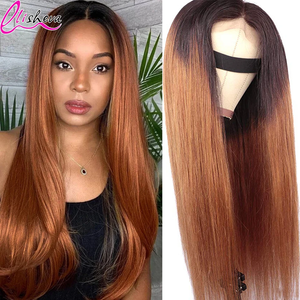 Ombre Straight Lace Front Human Hair Wig Transparent Lace 13x4 Frontal Wigs Brazilian 1B 30 Brown Human Hair Wigs For Woman 180%