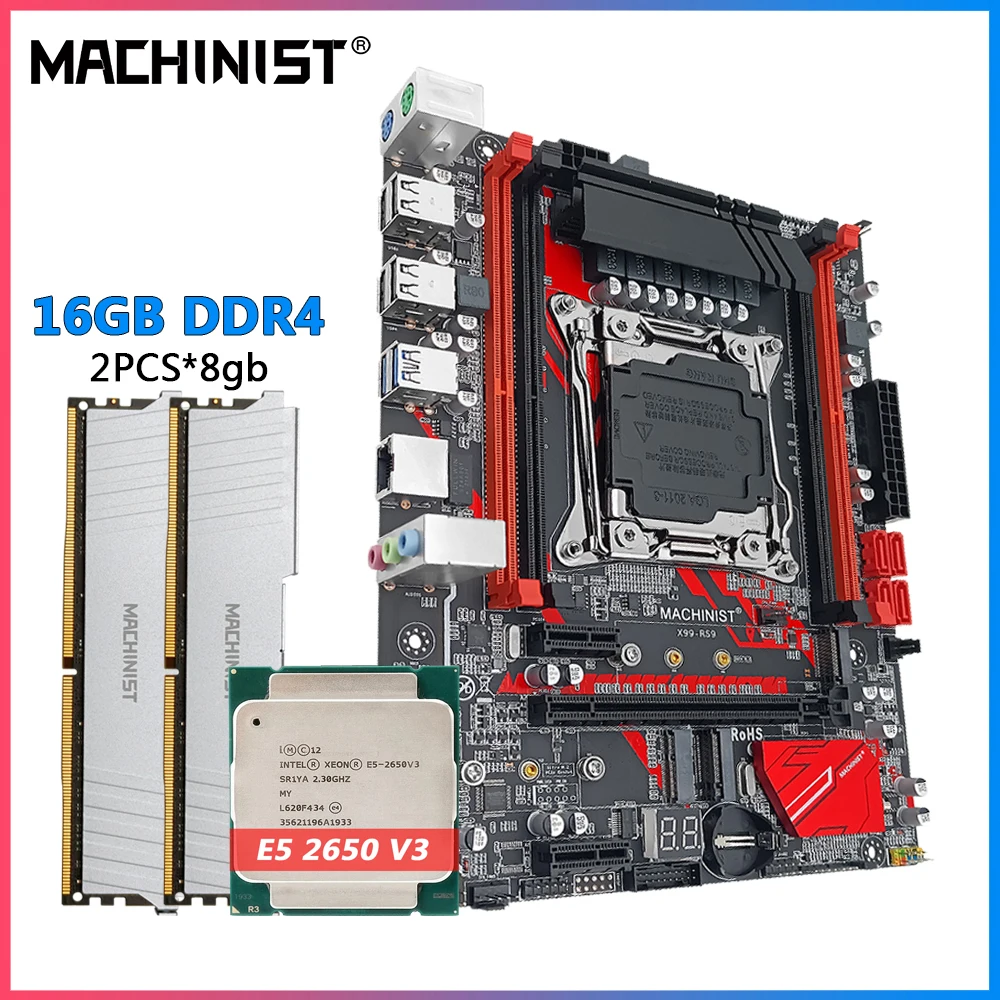 

MACHINIST X99 материнская плата LGA 2011-3 комплект с процессором Xeon E5 2650 V3 и 16 Гб (2 шт. * 8 ГБ) DDR4 ОЗУ память X99 RS9