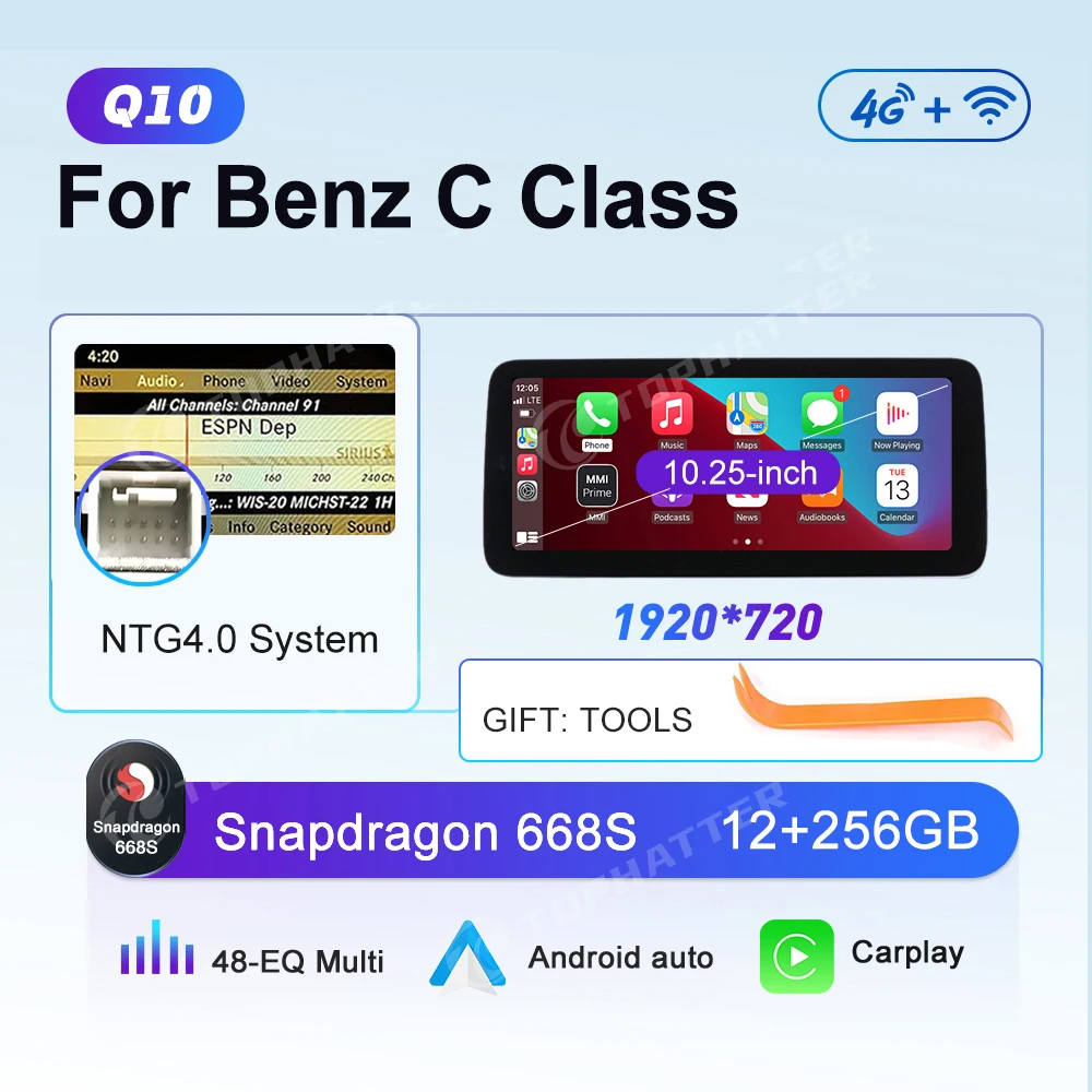 

10.25 Автомобильное радио для Mercedes Benz W204 C Class C180 C200 C300 CarPlay Android Auto Multimedia Player 668S Screen DSP 360 Camera