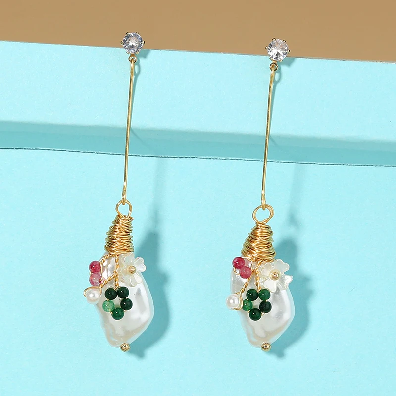 

France Vintage Style Stone Earrings Long Graceful Geometric Alloy Earrings For Women Gift Jewelry