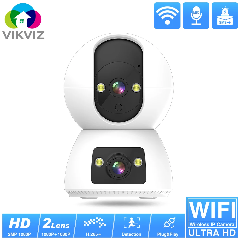 

VIKVIZ Dual Lens Wireless IP Camera 2MP HD PT IPC ICsee WIFI Rotatable 2-Way Audio Alarm Detect Indoor Home Video Surveillance