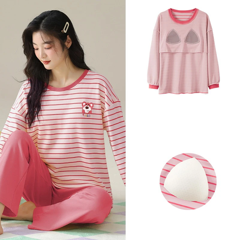 Новые женские пижамы комплект домашней одежды весенне-осенние стильные с