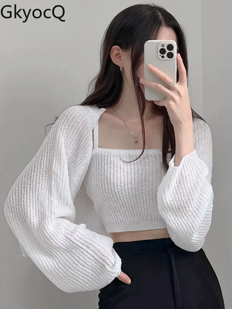 

Женский вязаный кардиган с жилетом на подтяжках, комплект из двух предметов, осенне-зимний Свободный Повседневный Универсальный женский ко...