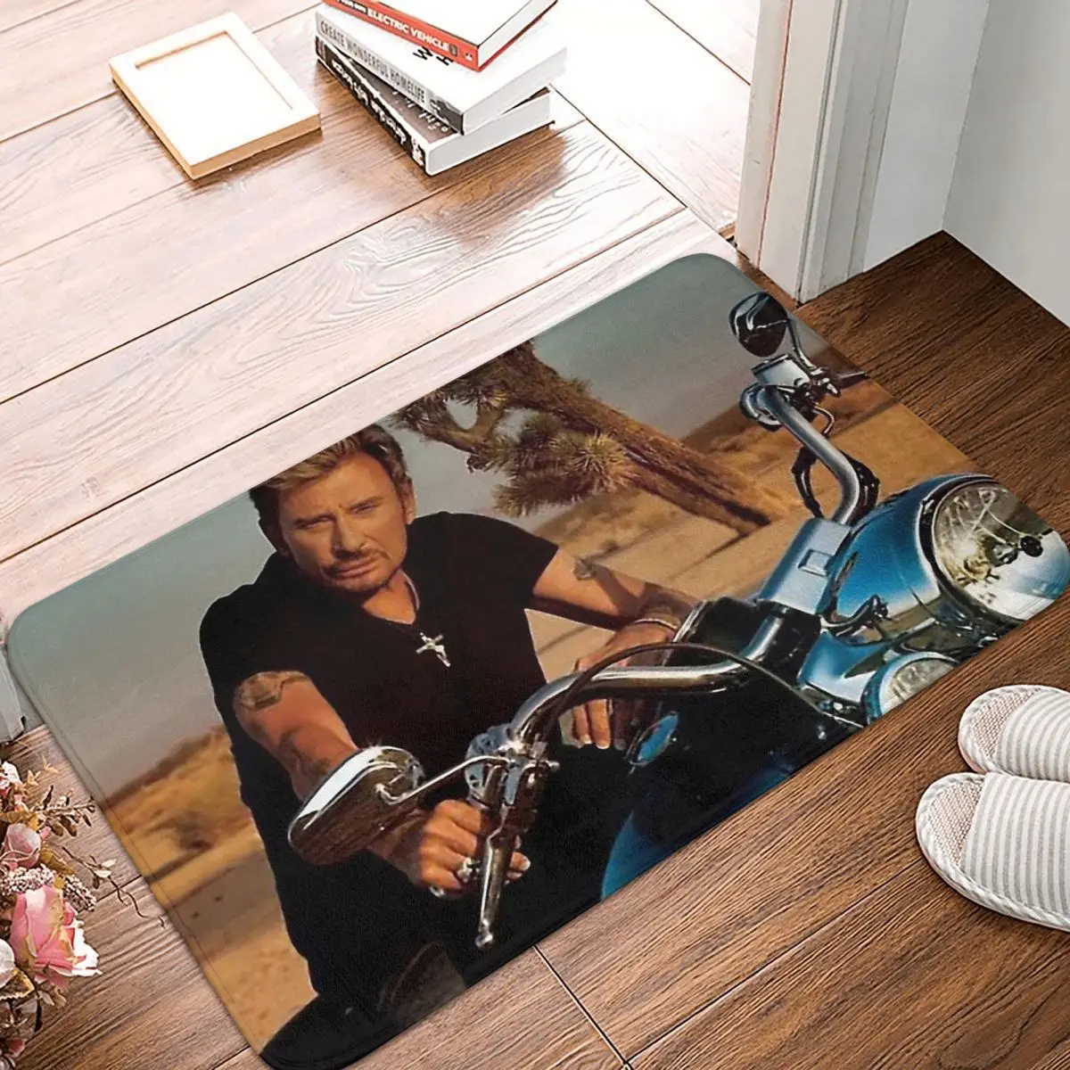 

Johnny Hallyday Rock Music French Singer Non-slip Doormat On His Davidson Bath Bedroom Mat Prayer Carpet Indoor Pattern Decor