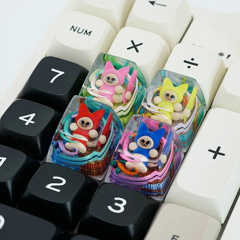 Фото Фигурка из Monster Hunter World, Фелин, Милый Котик, Кейкапы с подсветкой, Кейкапы из смолы для механической клавиатуры, Милые подарки для фанатов аниме и игр. №3