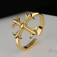dainty 925 sterling silver women floral cross punk rings jewelry retro 18k gold plated iris flower girls adjustable bands