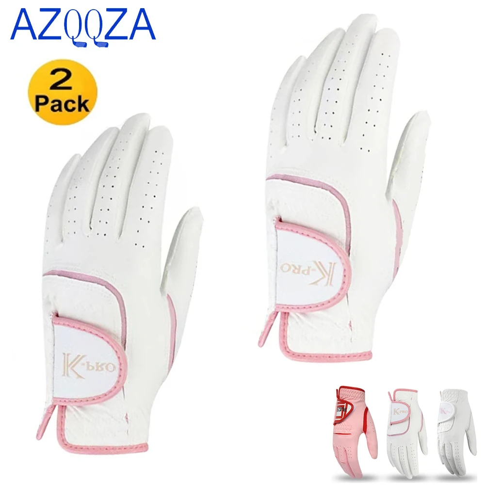 1Pair Golf Gloves for Women Pink Soft Fiber Breathable Non-slip Left&Right Hand Wear-resistant Sunscreen Fashion Sports Gloves