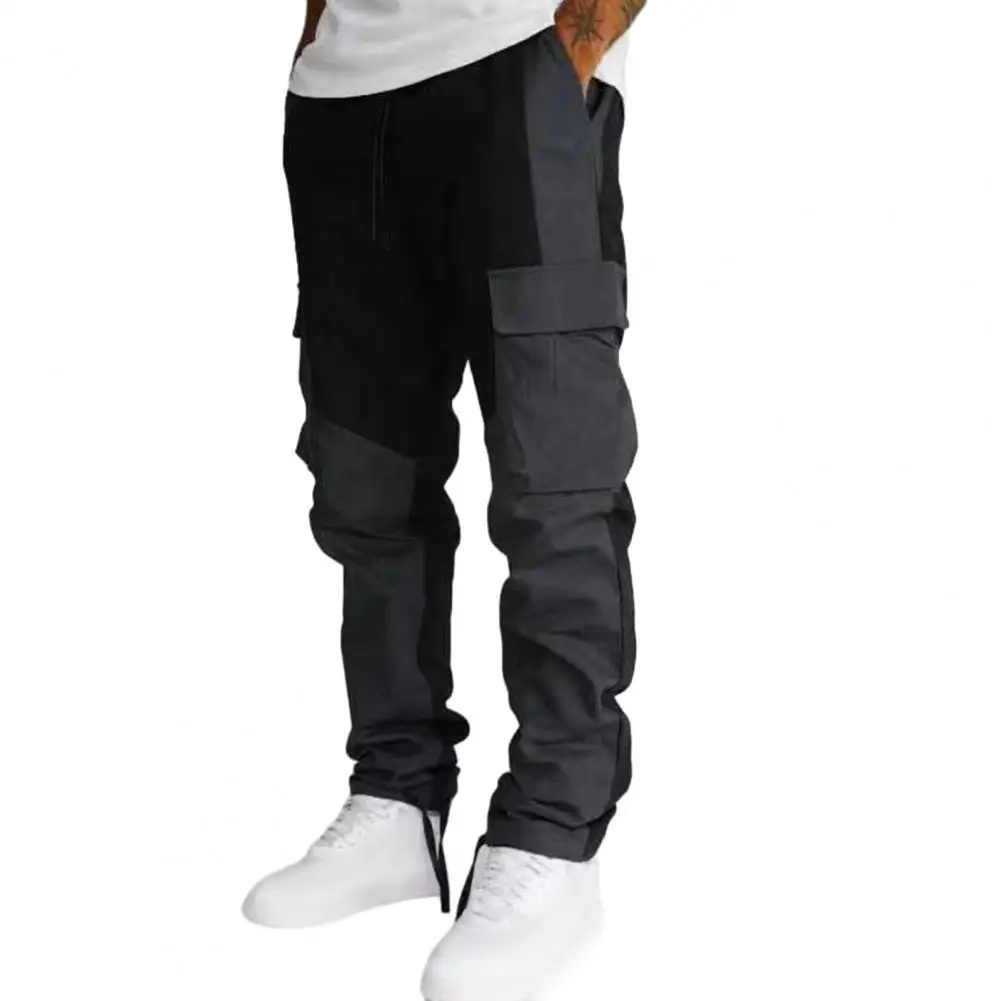 

Elastic Waistband Trousers Versatile Men's Cargo Pants Stylish Patchwork Design Comfortable Elastic Waist Multiple for Sports