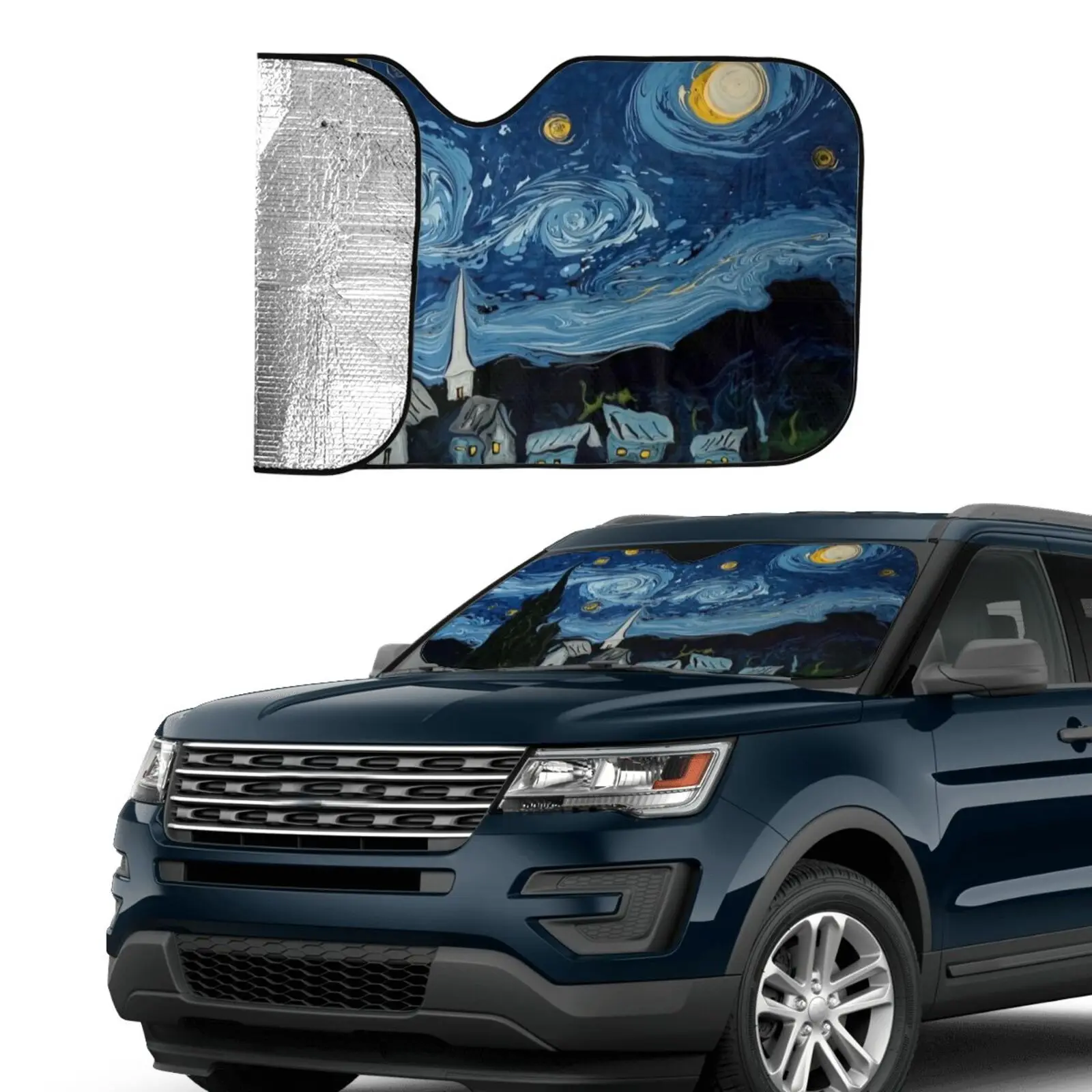 

Van Gogh The Starry Night Custom Print Car Windshield Sunshade Universal Fits Most Cars Accessories for SUV Van Vehicle