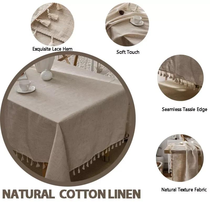 

2023 Tassel Table Cloth Linen Cotton Rectangular Tablecloth for Dining Table Coffee Table Cover Wedding Decoration tapete mesas