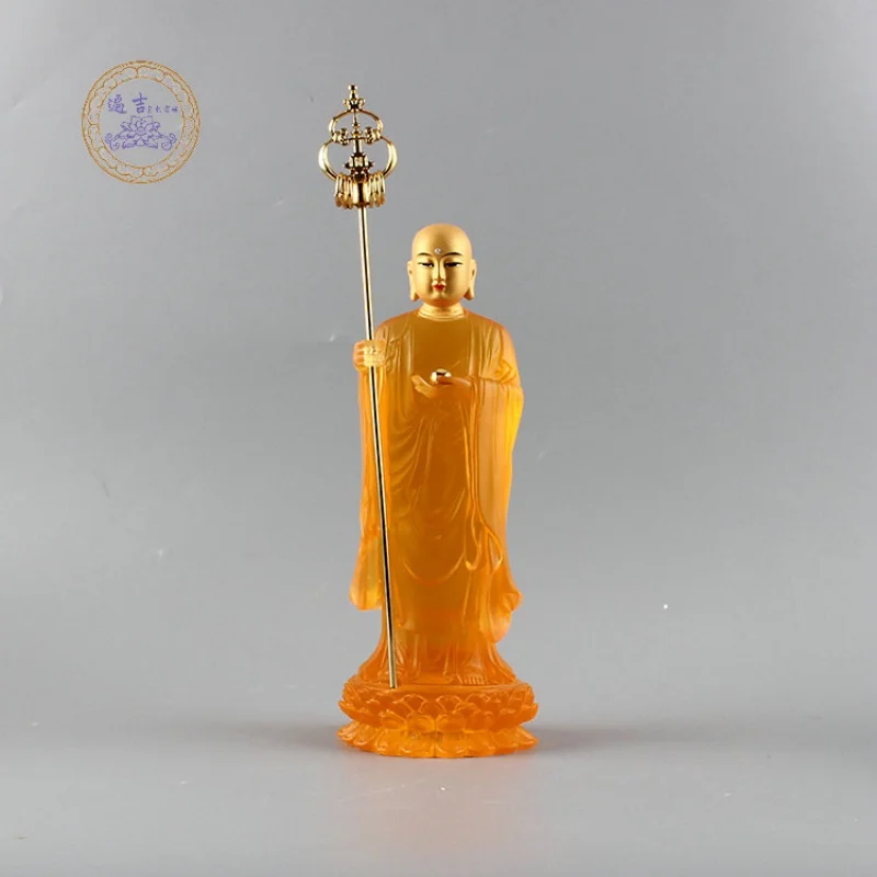 

Dizang Bodhisattva High-Transparent Imitation Glaze Dizang Bodhisattva Hand-Pasted Gold Dizang King Resin Painted Knot