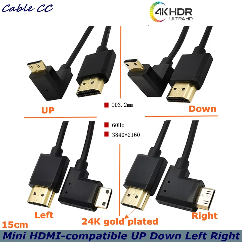 

24K Gold Contacts 4K * 2K 60Hz HDMI-compatible 2.0 Revolution Mini HDMI-compatible 90 Degree Male HD High Speed Super Thin Cable